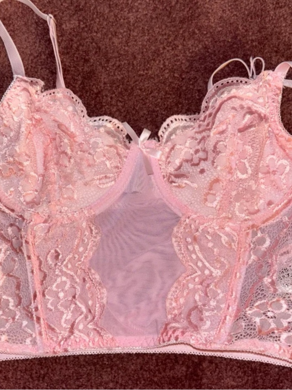 ROMWE Pink Lace Longline Bralette Camisole